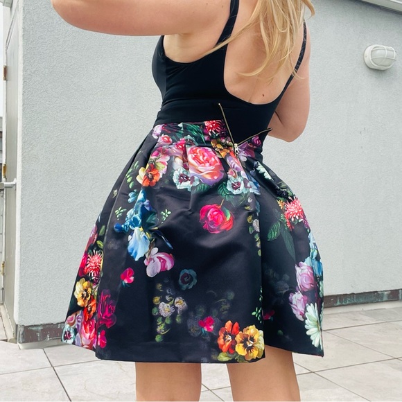 Ted Baker Black Floral Pattern Satin Tutu Tailored A-Line Skirt NWOT - Picture 7 of 16